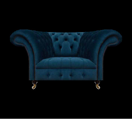 Dunkelblauer Chesterfield Einsitzer Wohnzimmer Polster Designer Sessel