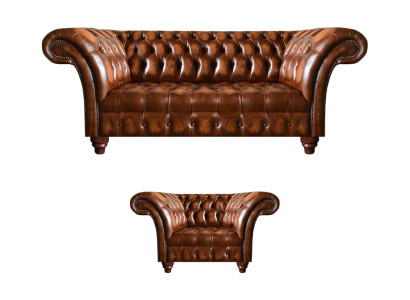 Luxuriöse Chesterfield Wohnzimmer Sitzgarnitur Ledersessel 3-Sitzer 2tlg