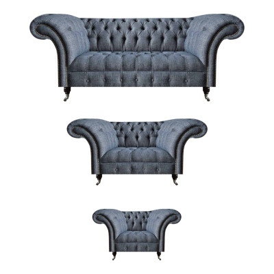 Wohnzimmer Chesterfield Set Designer Graue Sofagarnitur Sessel 3-Sitzer