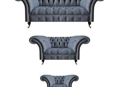 Wohnzimmer Chesterfield Set Designer Graue Sofagarnitur Sessel 3-Sitzer