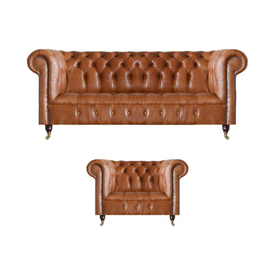 Braune Stilvolle Chesterfield Ledersofas Komplette Couchgarnitur 2tlg