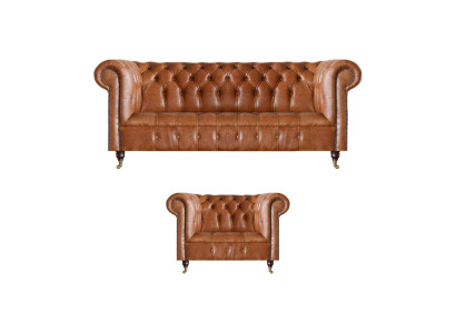 Braune Stilvolle Chesterfield Ledersofas Komplette Couchgarnitur 2tlg