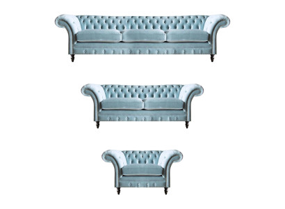 Luxuriöse Blaue Chesterfield Polster Garnitur Dreisitzer Lehnsessel 3tlg