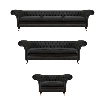 Schwarze Chesterfield Textil Couchen Edles Möbelset Designer Sofas 3tlg
