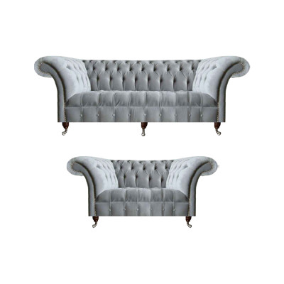 Chesterfield Hellgraue Polster Garnitur Designer 2x Textilsofas 2tlg