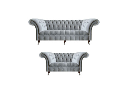 Chesterfield Hellgraue Polster Garnitur Designer 2x Textilsofas 2tlg