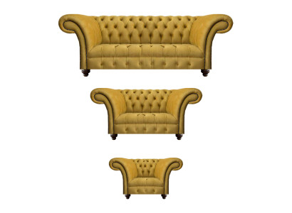 Luxuriöse Gelbe Chesterfield Textil Couchen Dreisitzer 2-Sitzer Sessel