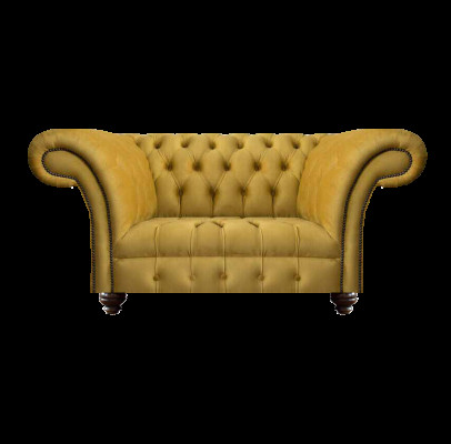 Moderne Chesterfield Gelbe Textilcouch Exklusiver Wohnzimmer Zweisitzer