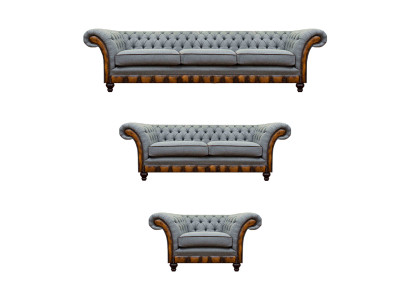 Chesterfield Hellgraue Polstermöbel Wohnzimmer Sofagarnitur Edles Set