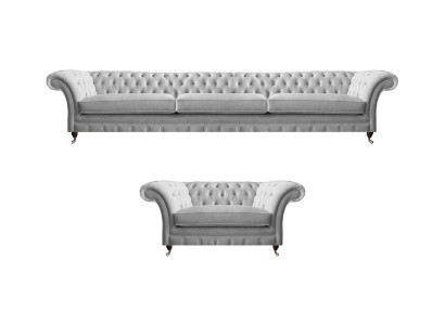 Weißer Chesterfield Dreisitzer Luxuriöser Wohnzimmer Polstersessel 2tlg