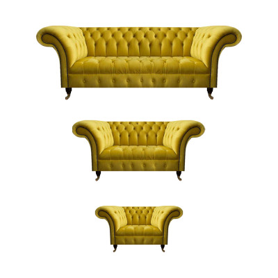 Wohnzimmer Gelbe Chesterfield Couchgarnitur Modernes 3tlg Polster Set