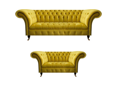 Stilvolle Gelbe Chesterfield Polstergarnitur Wohnzimmer Couchen 2tlg