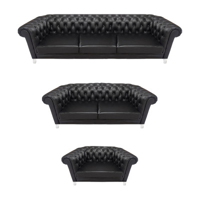 Schwarze Chesterfield Ledergarnitur Designer Sofas Wohnzimmer Sessel