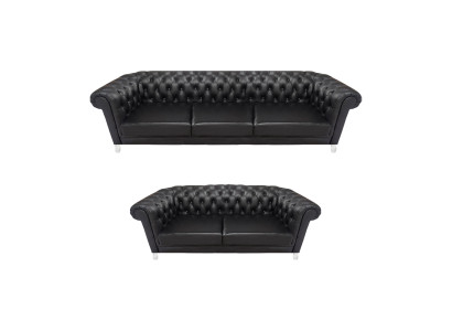 Schwarze Chesterfield Kunstleder Sofas Moderne Wohnzimmer Garnitur 2tlg