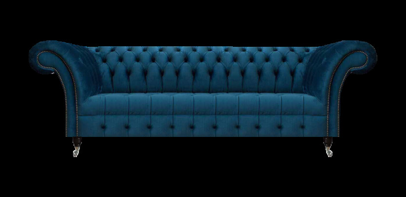 Luxus Blaue Chesterfield Textilcouch Wohnzimmer Polstermöbel 3-Sitzer