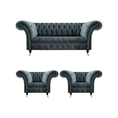 Stilvolle Chesterfield Couchgarnitur Designer Polstersofas 2x Sessel