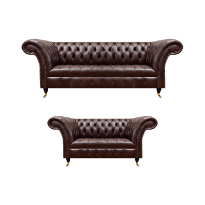 Schicke Braune Chesterfield Ledergarnitur Edle Sofas 3-Sitzer 2-Sitzer
