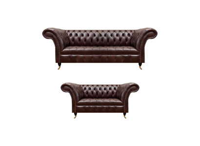 Schicke Braune Chesterfield Ledergarnitur Edle Sofas 3-Sitzer 2-Sitzer
