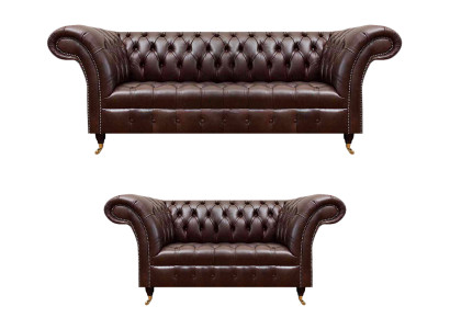 Schicke Braune Chesterfield Ledergarnitur Edle Sofas 3-Sitzer 2-Sitzer