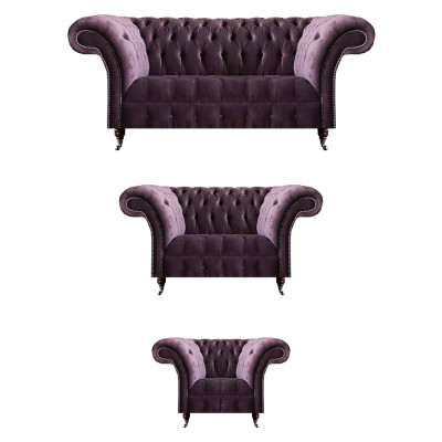 Schicke Chesterfield Lila Sofagarnitur Sitzset 3-Sitzer 2-Sitzer Sessel