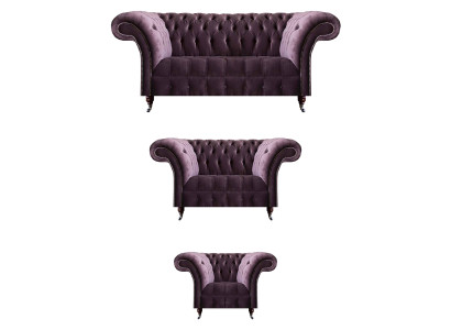 Schicke Chesterfield Lila Sofagarnitur Sitzset 3-Sitzer 2-Sitzer Sessel