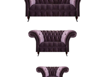 Schicke Chesterfield Lila Sofagarnitur Sitzset 3-Sitzer 2-Sitzer Sessel