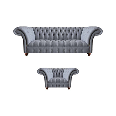 Chesterfield Designer Graue Polstergarnitur Moderne Textilcouchen 2tlg
