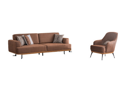 Luxus Sofagarnitur: Braun Dreisitzer-Sofa und Sessel für Wohnzimmer