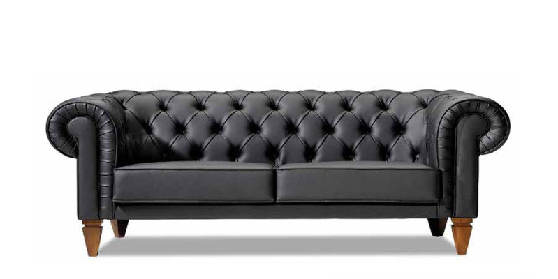 Schwarze Chesterfield Sitzgarnitur Ledersofa Moderner Einsitzer 2tlg Set