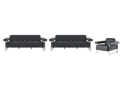 Luxus Komplett Sofas 3tlg Schwarz 3-Sitzer Chesterfield Sitzmöbel Modern