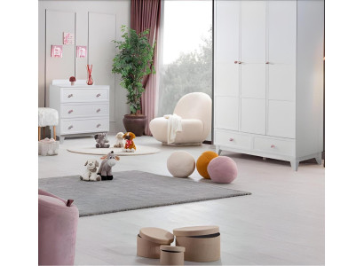 Modern Kinderzimmer Set Weiß Kleiderschrank luxus Kommode Helles 2tlg Neu