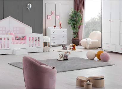 Kinderzimmer Set Modern Bett Mehrfarbig Kleiderschrank Kommode Helles Neu