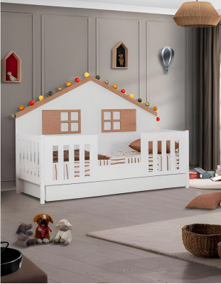 Modern Komplettes Weiß Kinderzimmer Set Designer Bett Schrank Kommode neu