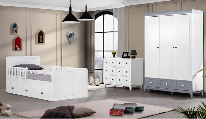 Modern Kinderbett Weiß Bett Kinderzimmer Kinderzimmermöbel Helles Holz