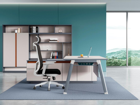 Grauer Arbeitszimmer Eckschreibtisch Luxuriöser Holz Chef Aktentisch