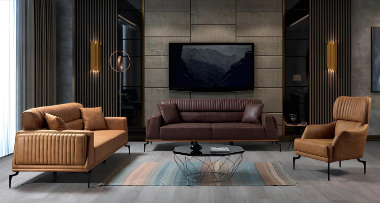 Braune Moderne Ledercouch Designer Wohnzimmer Dreisitzer Designer Möbel