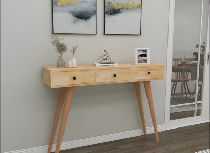 Modern Hochwertig Konsolentisch Beige Holztisch Wohnzimmer Designer Möbel