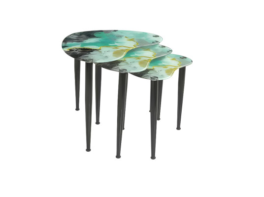 Mehrfarbiges Sofatisch Set Wohnzimmer Hartglas Möbel Edelstahl Gestell
