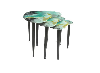 Mehrfarbiges Sofatisch Set Wohnzimmer Hartglas Möbel Edelstahl Gestell