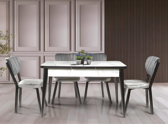 Schicker Weiß-Schwarzer Esszimmer Tisch Luxuriöse Ausziehbare Tischplatte