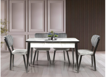 Schicker Weiß-Schwarzer Esszimmer Tisch Luxuriöse Ausziehbare Tischplatte