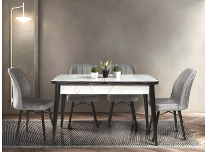 Schwarz-Weißer Esszimmer Tisch Luxuriöser Ausziehbarer Edler Küchentisch