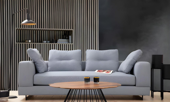 Wohnzimmer Set 2tlg 3-Sitzer mit U-Form Sofas Stoffsofas Grau Einfarbig