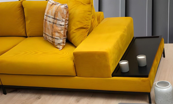 Wohnzimmer-Set 3tlg Gelb 3-Sitzer Schwarz 2-Sitzer Sessel Textil Modern