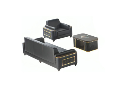 Schwarz 3-Sitzer Sofa Sessel Braun Couchtisch Modern Design Arbeitszimmer