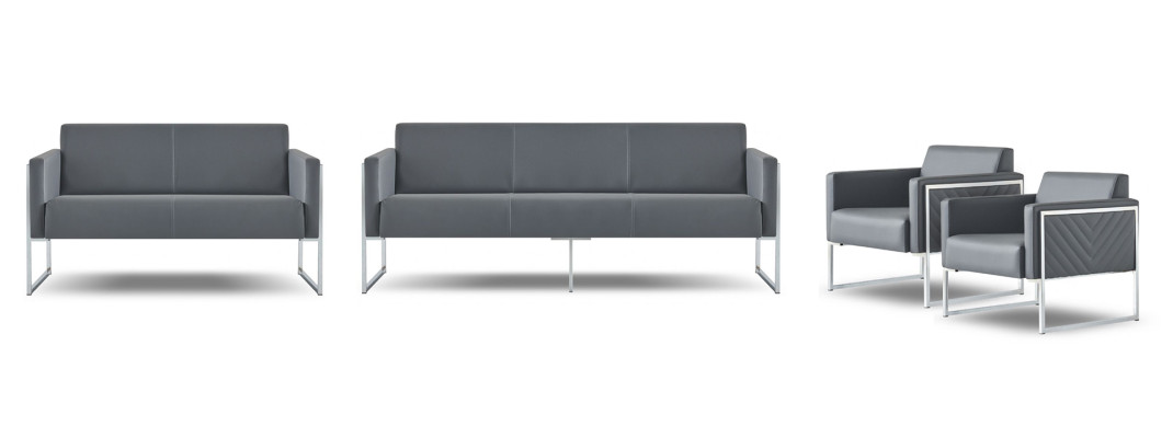 Arbeitszimmer-Set 4tlg 3-Sitzer 2-Sitzer 2x Sessel Grau Einfarbig Modern