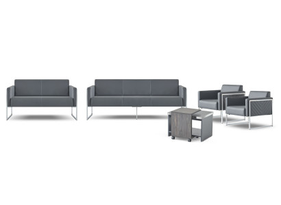 Arbeitszimmer-Set 5tlg 3-Sitzer 2-Sitzer 2x Sessel Couchtisch Grau Stil
