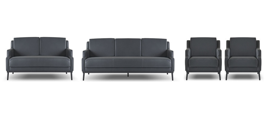 Arbeitszimmer-Set 4tlg 3-Sitzer 2-Sitzer 2x Sessel Dunkelgrau Einfarbig