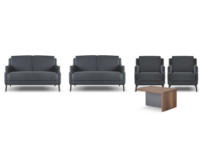 Arbeitszimmer-Set 5tlg Dunkelgrau Stil 2x 2-Sitzer 2x Sessel Couchtisch