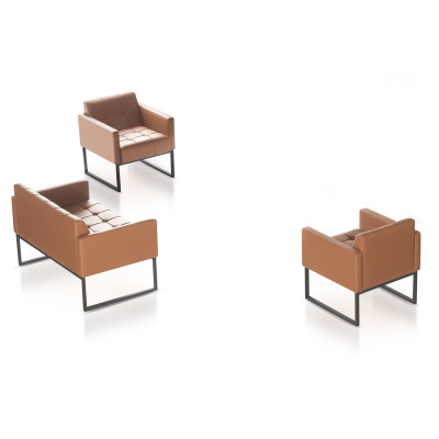 Arbeitszimmer-Set 3tlg 2-Sitzer 2x Sessel Braun Einfarbig Wohnzimmer